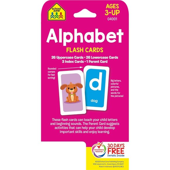 School Zone Alphabet Flash Cards Ages 3+ Preschool Letter & Word Learning - Picture 2 of 7